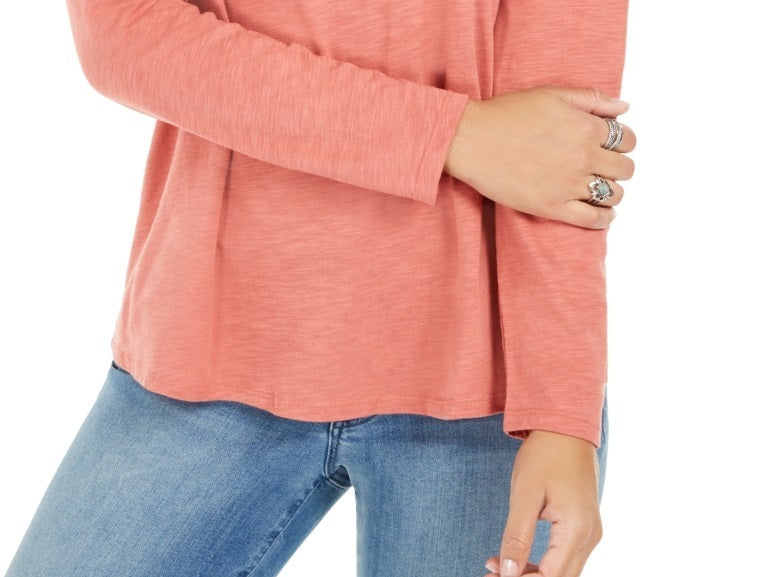 Blusa feminina de manga comprida e gola redonda estilo &amp; co laranja tamanho extragrande