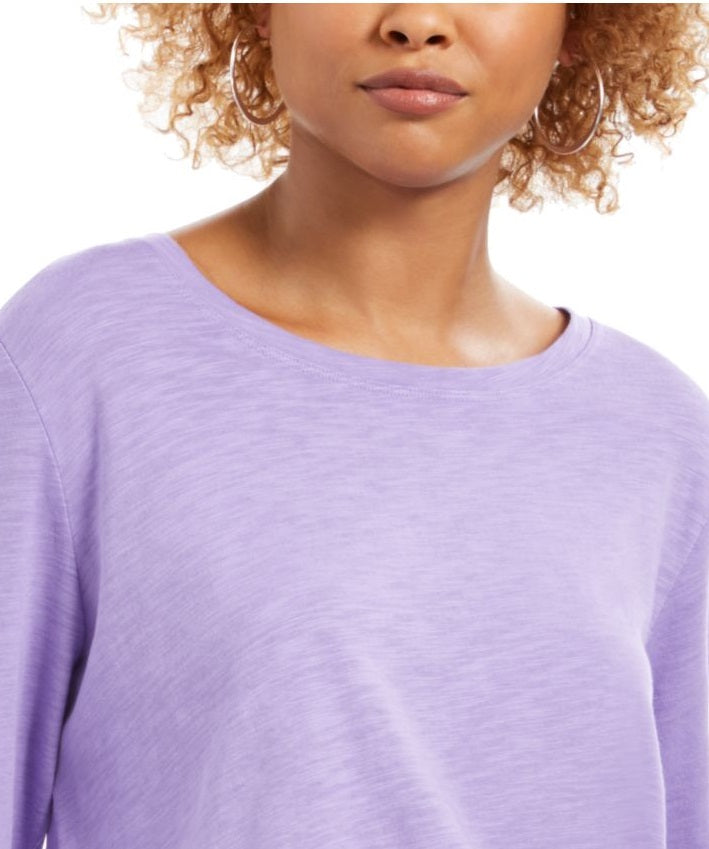 Blusa feminina de manga comprida e gola redonda, roxa, tamanho grande, estilo &amp; co