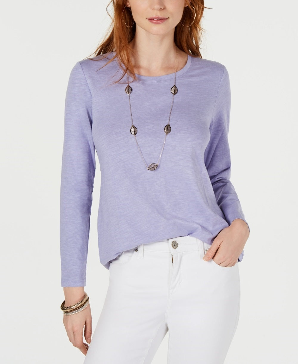 Blusa feminina de manga comprida e gola redonda, estilo &amp; co, roxa, tamanho XX-G