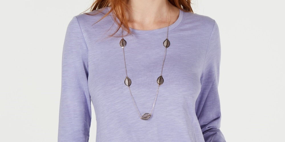 Blusa feminina de manga comprida e gola redonda, estilo &amp; co, roxa, tamanho XX-G