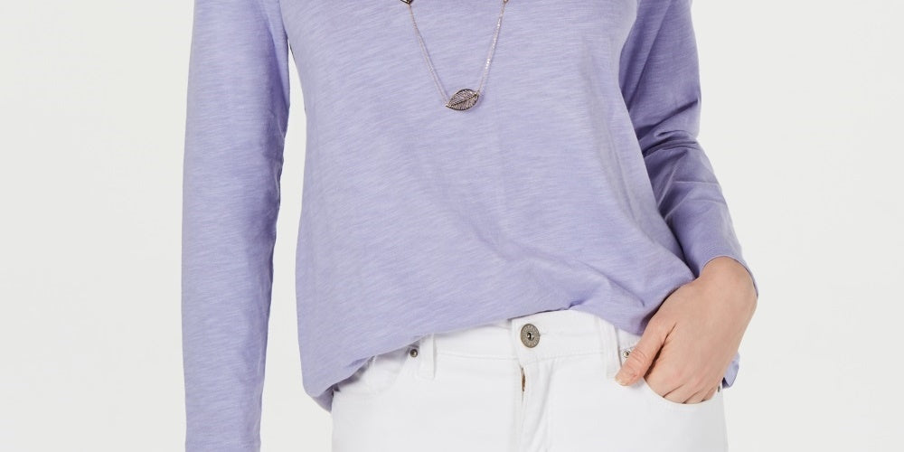 Blusa feminina de manga comprida e gola redonda, estilo &amp; co, roxa, tamanho XX-G