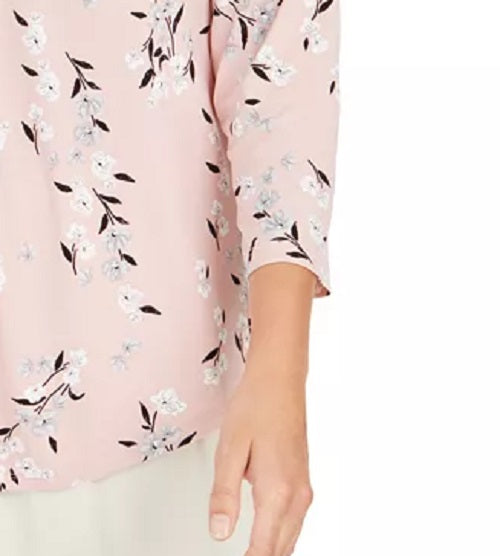 Top feminino estampado com decote em V Charter Club, rosa, tamanho X-S