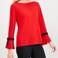 Blusa feminina Charter Club com manga amarrada, vermelha, tamanho pequeno