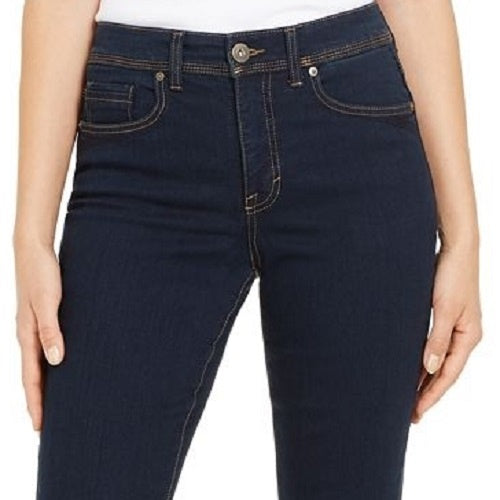 Calça jeans feminina estilo &amp; co com controle de barriga e perna reta, azul escuro, tamanho 18