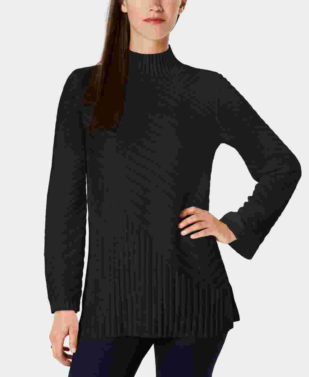 Suéter feminino Charter Club com gola alta e costura mista, preto, tamanho pequeno