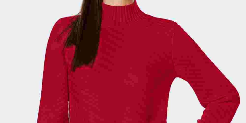 Suéter feminino texturizado de manga comprida Charter Club, tamanho pequeno, vermelho