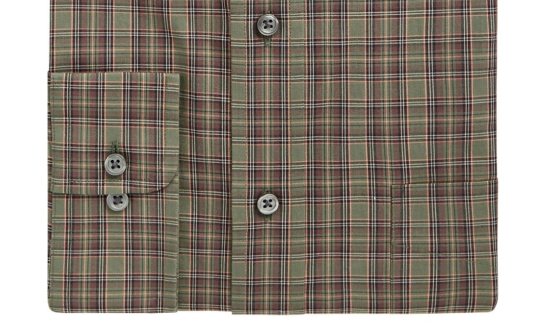 Camisa social masculina xadrez Gordon de mangas compridas, verde, tamanho 18,5 x 34-35