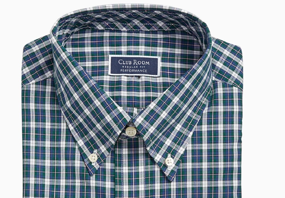 Vestido masculino Club Room, ajuste regular, elástico, resistente a rugas, verde, tamanho 18