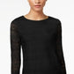 Top feminino Charter Club Petite Lace com manga 3/4, preto, tamanho médio