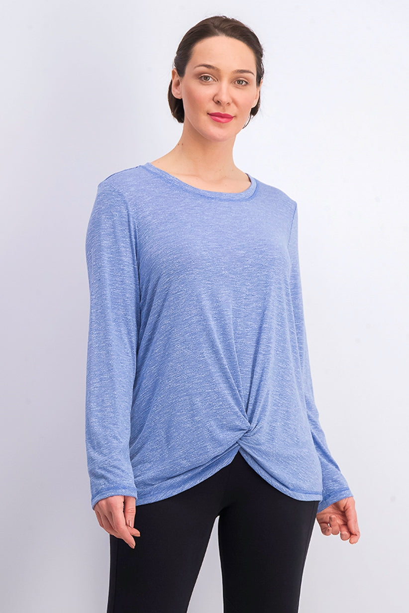 Top feminino Ideology com nó frontal azul escuro, tamanho extra pequeno