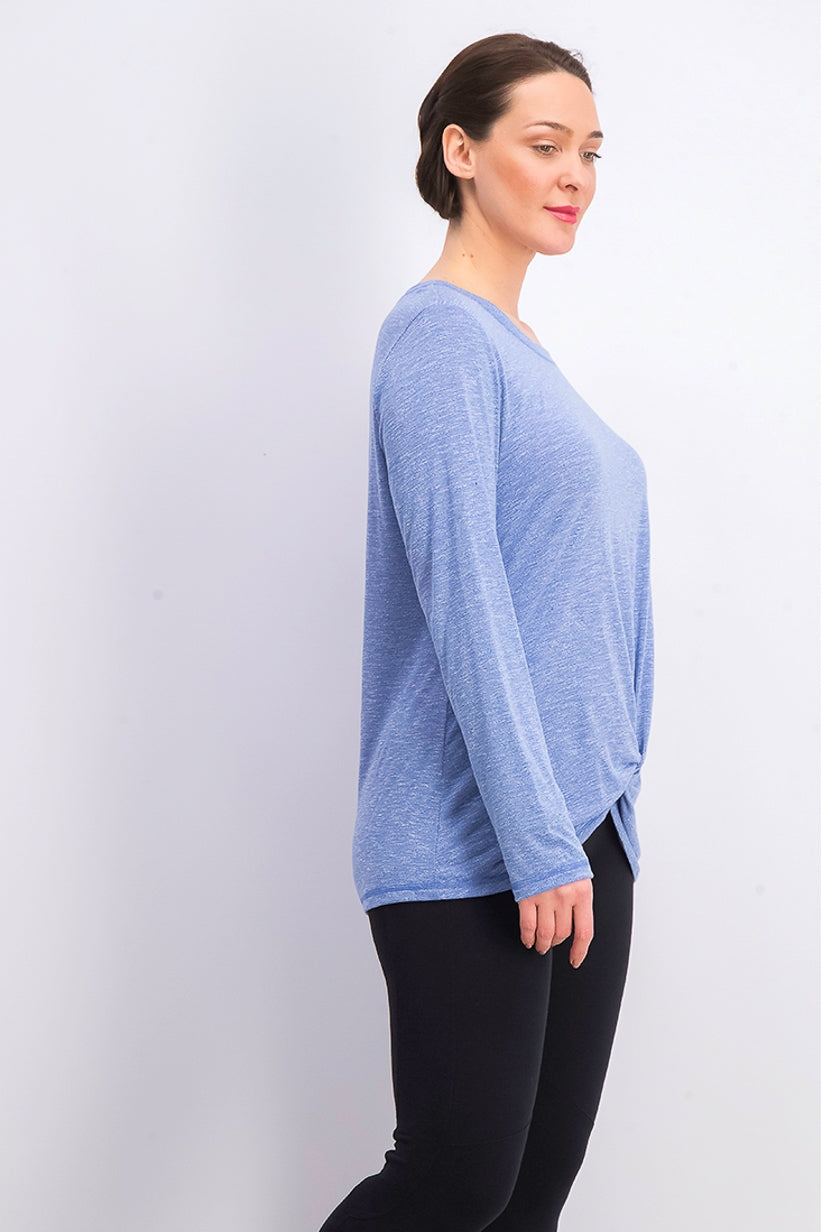 Top feminino Ideology com nó frontal azul escuro, tamanho extra pequeno