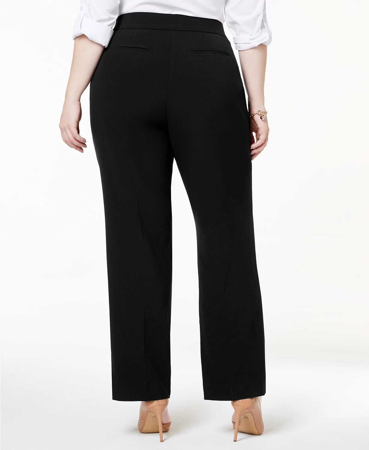 Calça feminina JM Collection Curvy Fit com perna reta, preta, tamanho 18W