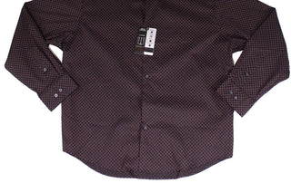 Camisa social masculina Alfani com estampas geométricas e gola aberta, preta, tamanho 17,5 x 36-37