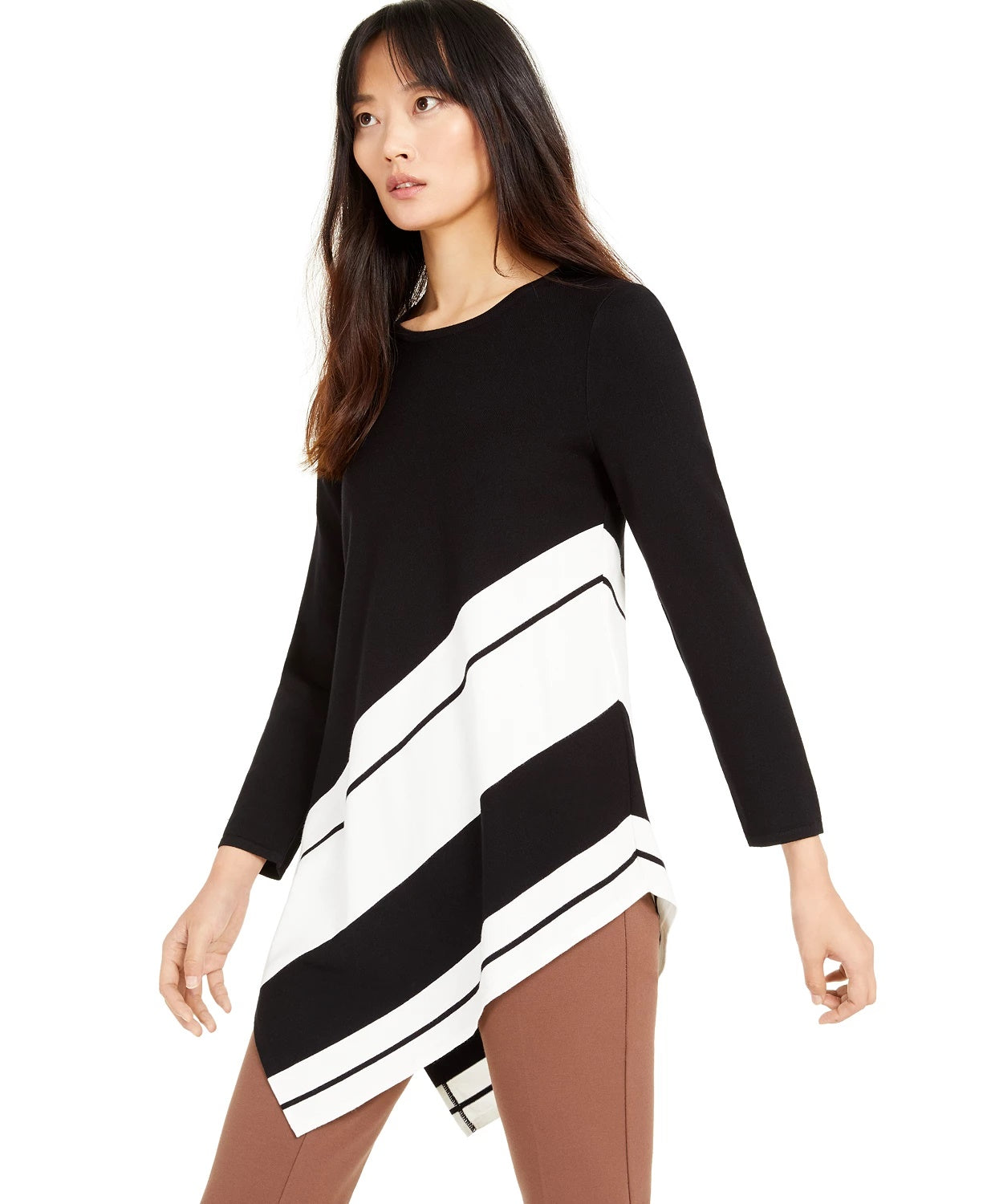 Suéter de malha assimétrico feminino Alfani, preto, tamanho X-G