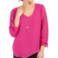 Blusa feminina com colar assimétrico JM Collection, rosa, tamanho pequeno