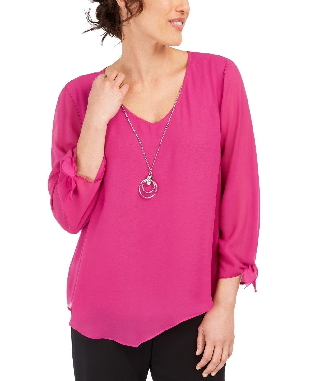 Blusa feminina com colar assimétrico JM Collection, rosa, tamanho pequeno