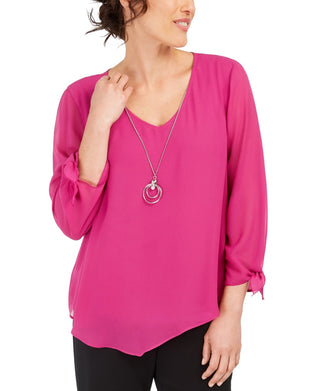JM Collection Women's Asymmetrical Necklace Blouse Pink Size Small