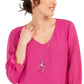 Blusa feminina com colar assimétrico JM Collection, rosa, tamanho pequeno