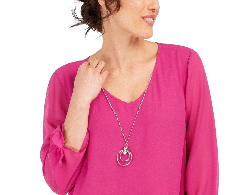Blusa feminina com colar assimétrico JM Collection, rosa, tamanho pequeno