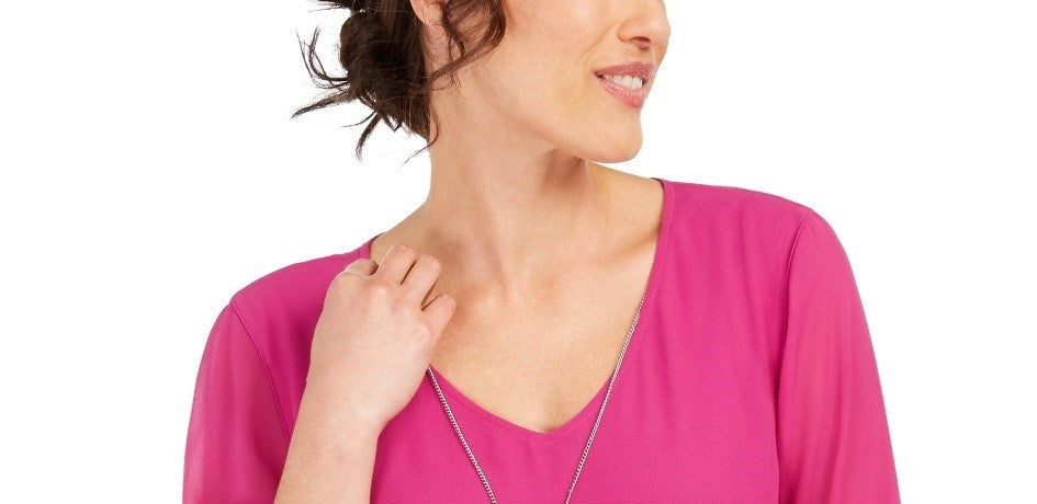 Blusa feminina com colar assimétrico JM Collection, rosa, tamanho pequeno