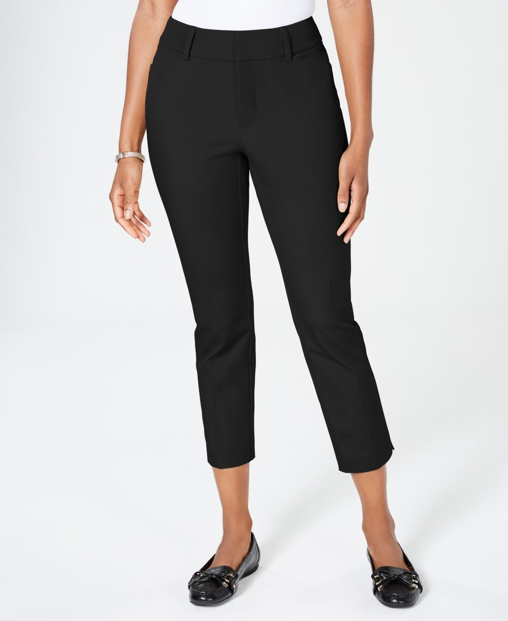 Calça curta feminina Charter Club Petite Newport com controle de barriga, preta, tamanho 14P