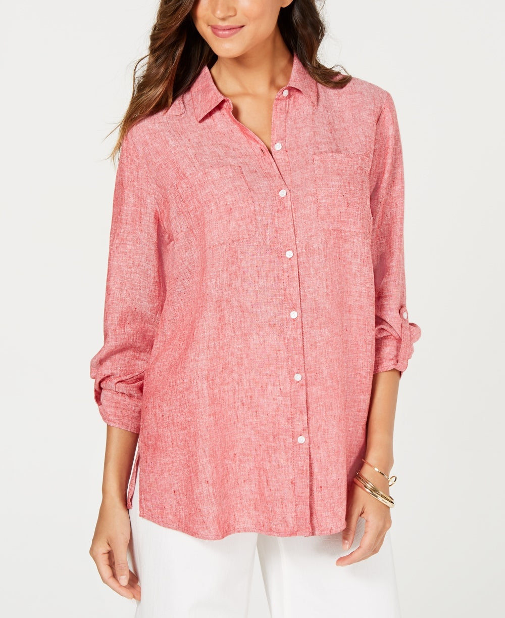 Camisa utilitária feminina Charter Club de linho vermelha tamanho extragrande