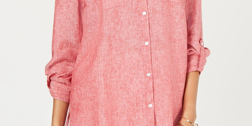 Camisa utilitária feminina Charter Club de linho vermelha tamanho extragrande