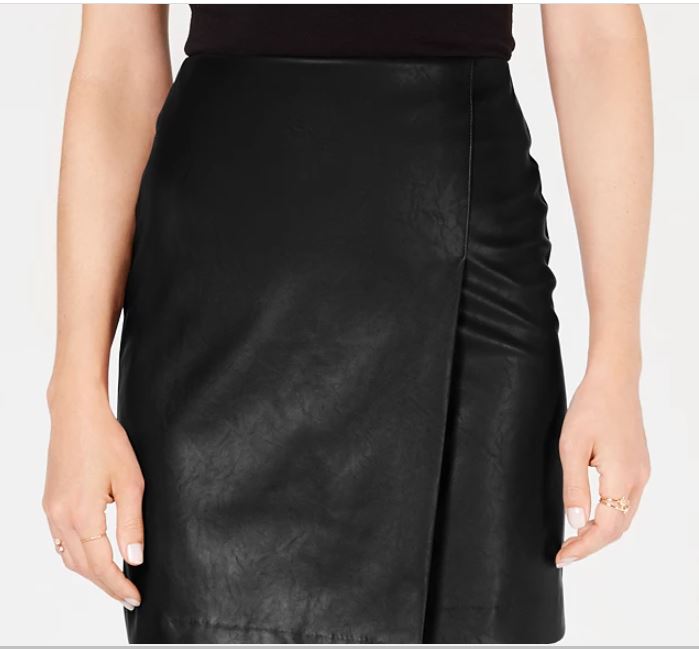 Saia de couro sintético feminina Bar III, preta, tamanho X-S