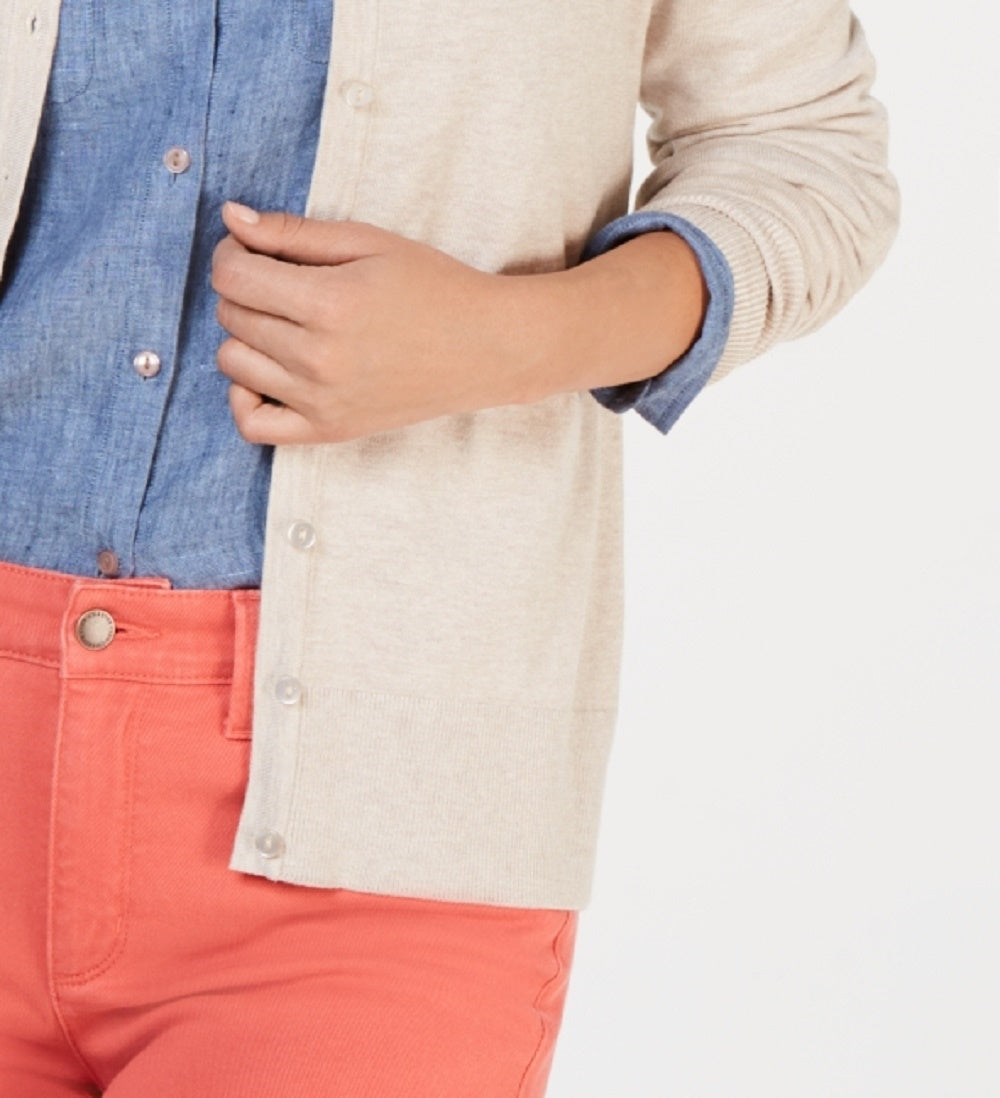 Cardigan feminino de manga comprida com botões frontais Charter Club, bege, tamanho extragrande