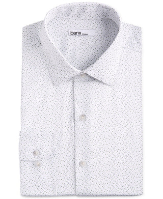 Camisa social masculina Bar III com gola de bolinhas, ajuste semi-ajustado, elástica, branca, tamanho 14,5 x 32-33