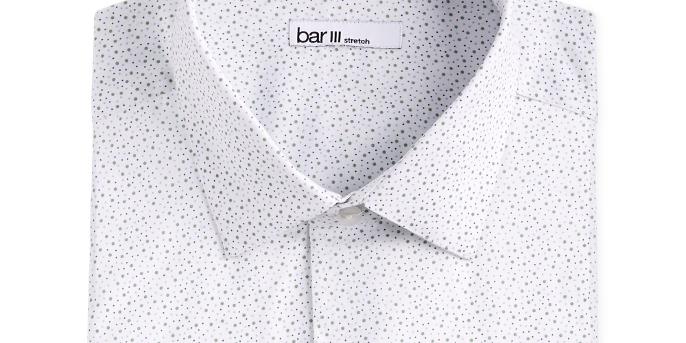 Camisa social masculina Bar III com gola de bolinhas, ajuste semi-ajustado, elástica, branca, tamanho 14,5 x 32-33