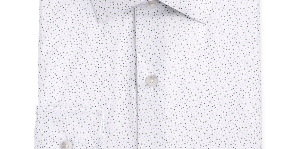 Camisa social masculina Bar III com gola de bolinhas, ajuste semi-ajustado, elástica, branca, tamanho 14,5 x 32-33