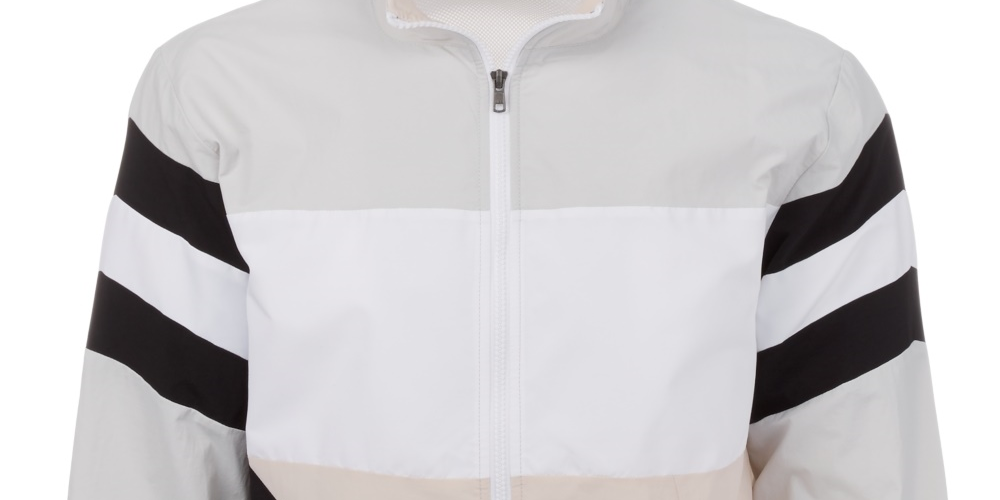 Jaqueta masculina ID Ideology com blocos de cores cinza, tamanho X-G