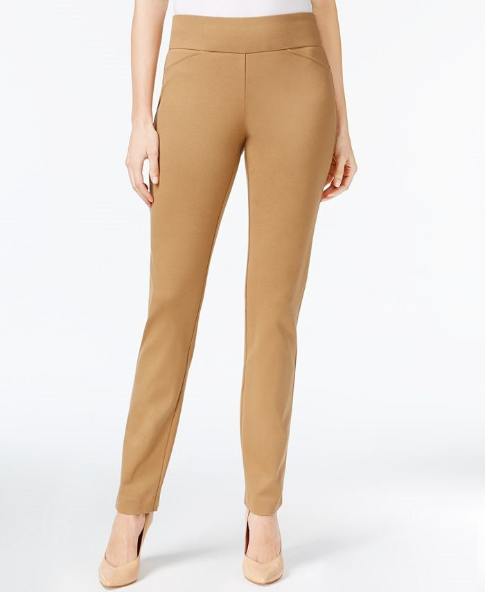 Calças femininas Charter Club Cambridge Skinny Pull-On com controle de barriga, tamanho 14, marrom