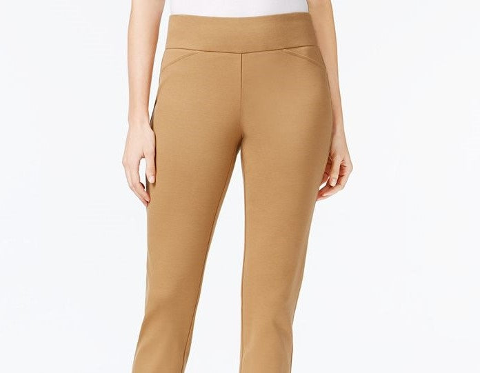 Calças femininas Charter Club Cambridge Skinny Pull-On com controle de barriga, tamanho 14, marrom