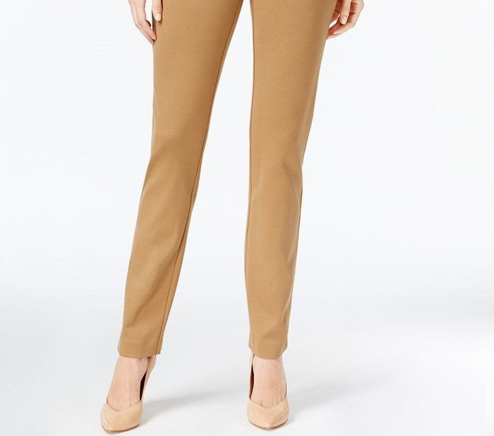 Calças femininas Charter Club Cambridge Skinny Pull-On com controle de barriga, tamanho 14, marrom