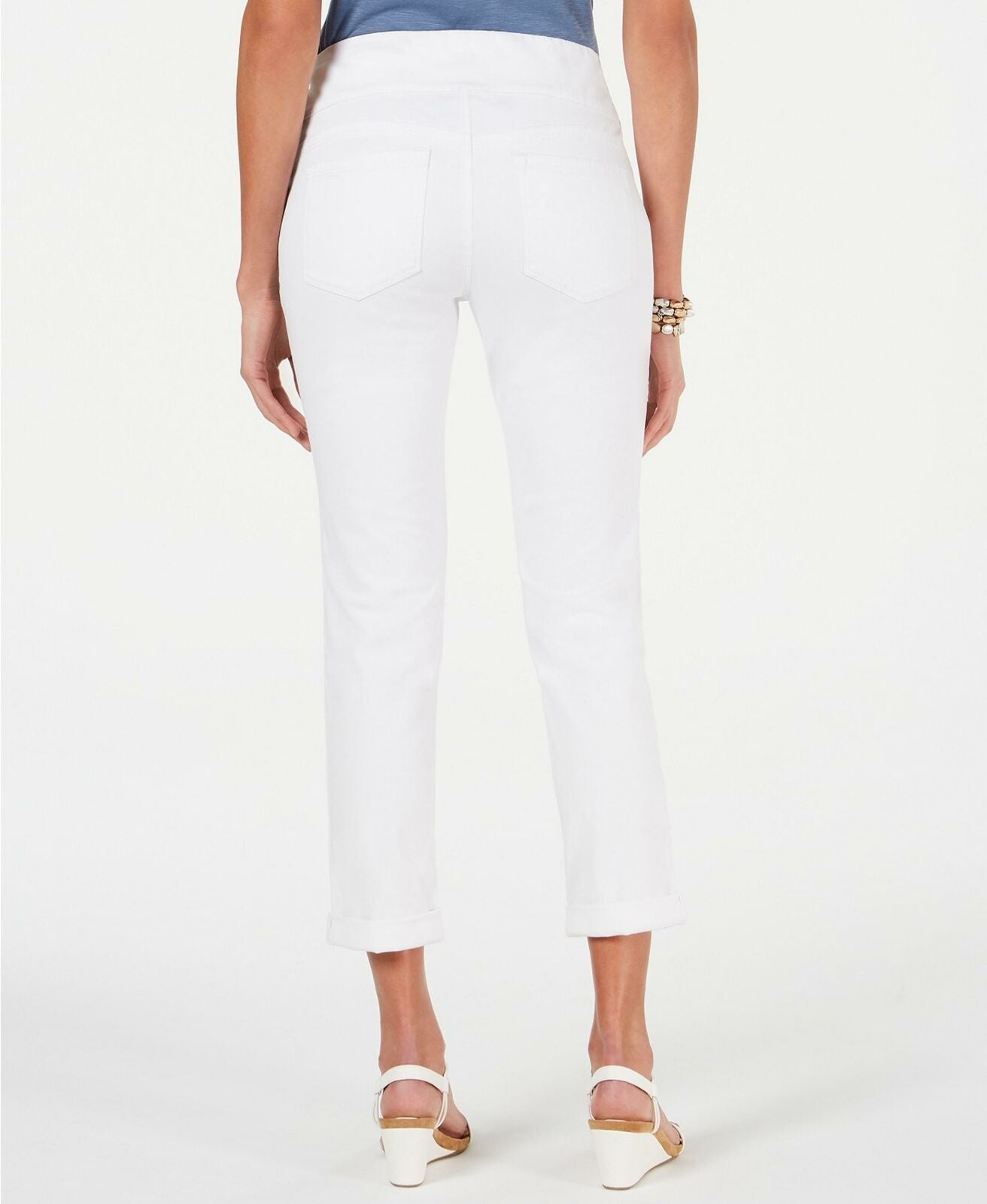 Calça jeans estilo boyfriend feminina, branca, tamanho pequeno