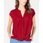 Blusa feminina com botões frontais e torcidos INC International Concepts, vermelha, tamanho pequeno, extragrande