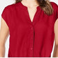 Blusa feminina com botões frontais e torcidos INC International Concepts, vermelha, tamanho pequeno, extragrande