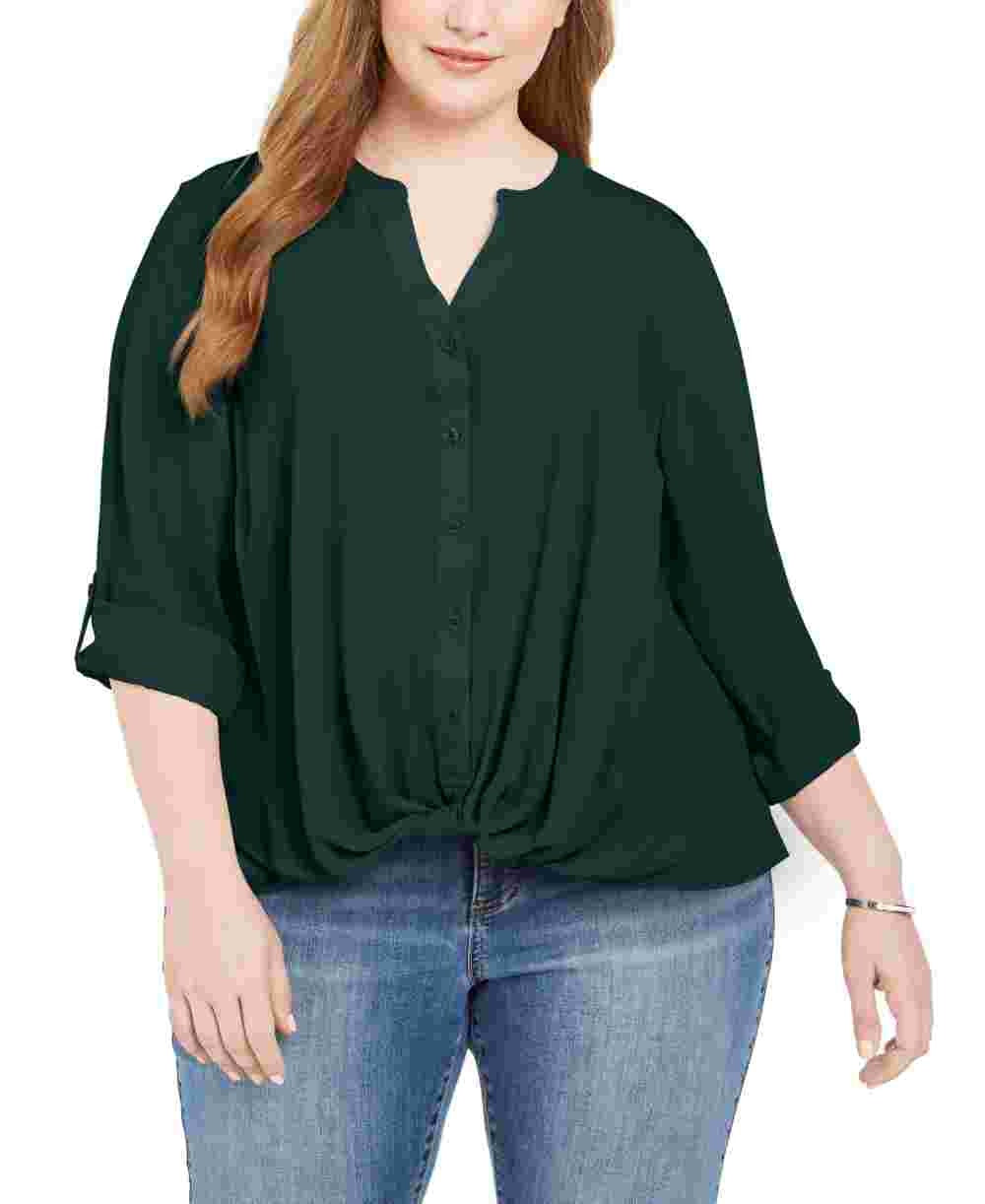Camisa feminina plus size com frente torcida da INC International Concepts, verde, tamanho 4X