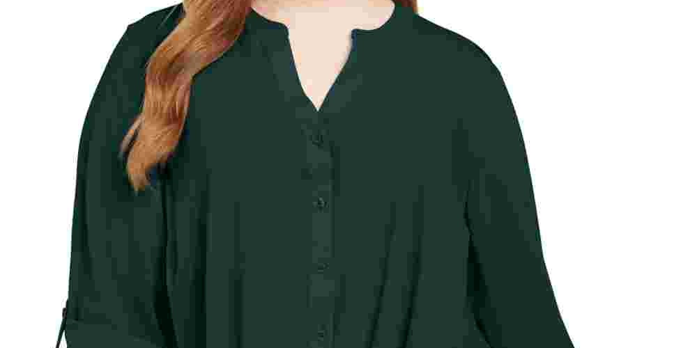 Camisa feminina plus size com frente torcida da INC International Concepts, verde, tamanho 4X