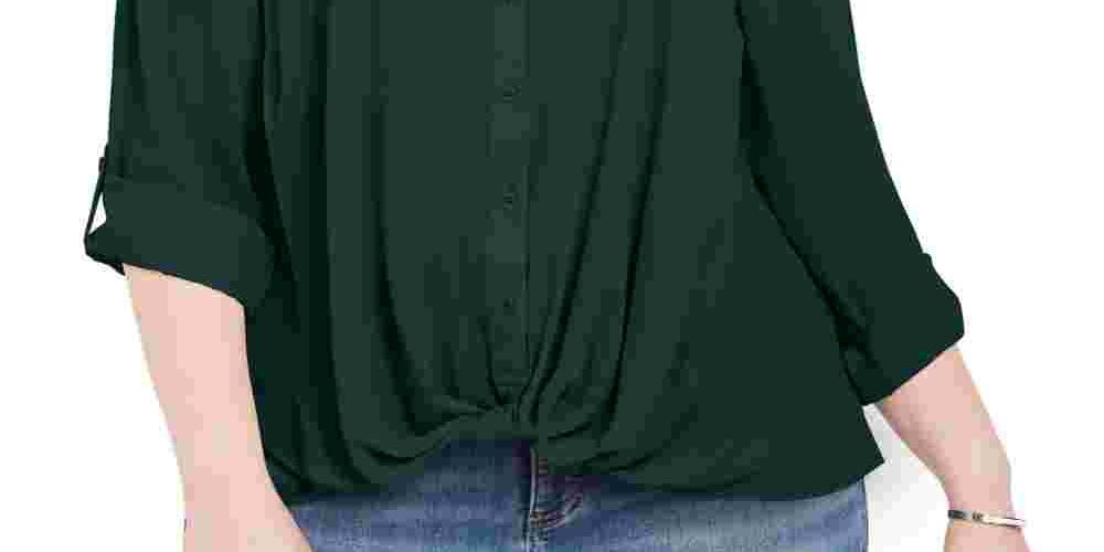 Camisa feminina plus size com frente torcida da INC International Concepts, verde, tamanho 4X