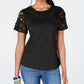 Camiseta feminina Charter Club de algodão com renda e detalhes, preta, tamanho médio