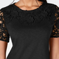 Camiseta feminina Charter Club de algodão com renda e detalhes, preta, tamanho médio
