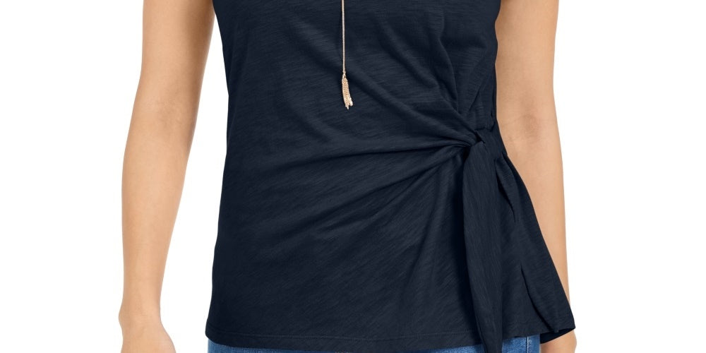 Top feminino com amarração lateral Style &amp; Co, azul marinho, tamanho pequeno