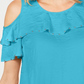 Blusa feminina com babados e ombros de fora, azul, tamanho médio, da coleção JM