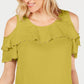 JM Collection Blusa feminina com babados e ombros de fora, verde, tamanho grande