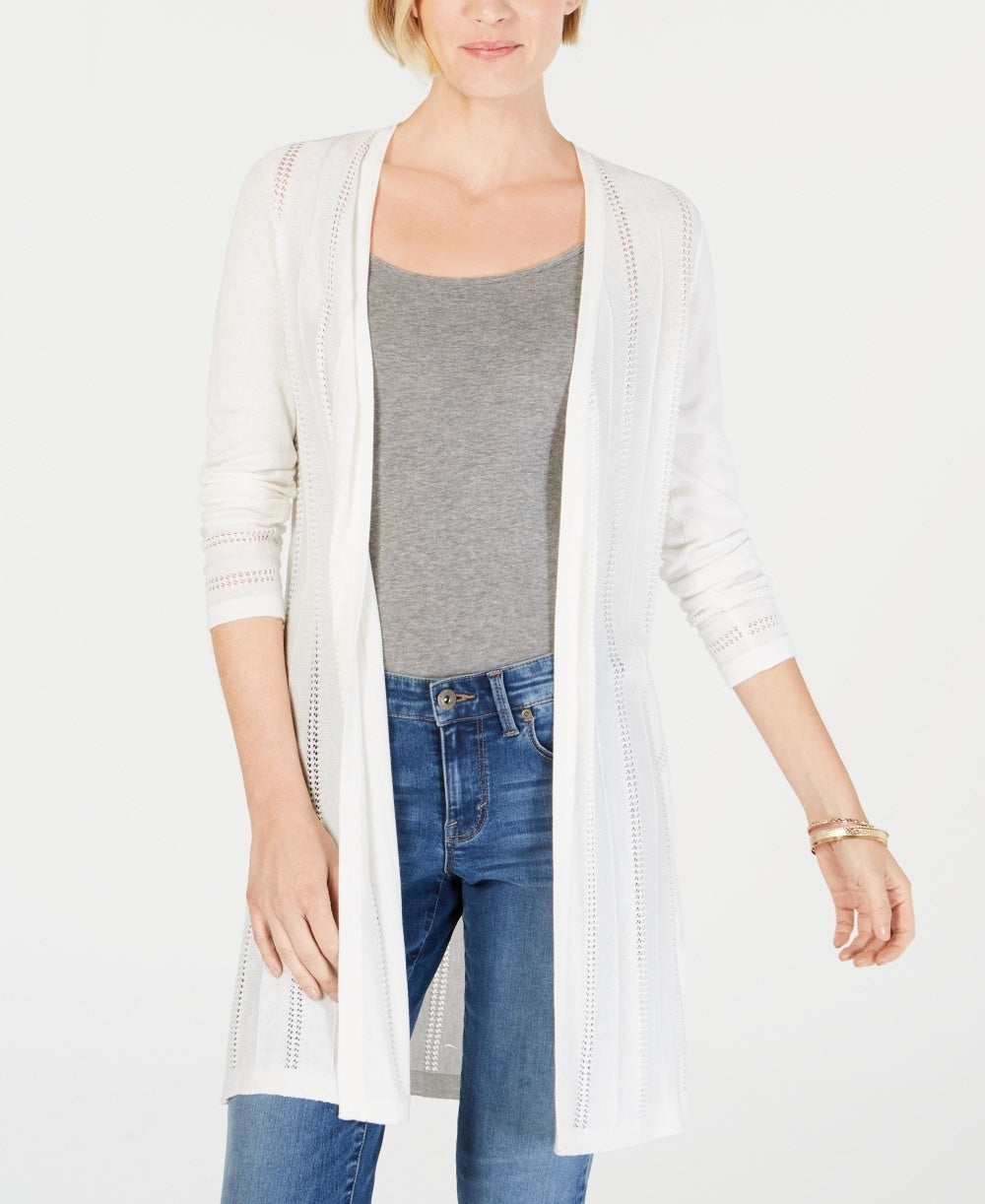 Cardigan feminino Pointelle Duster da Charter Club, branco, tamanho pequeno, médio