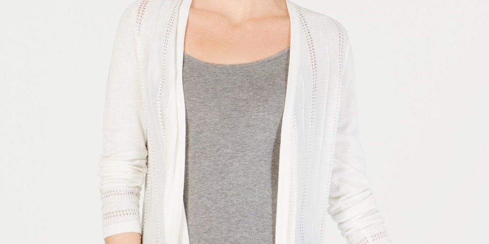 Cardigan feminino Pointelle Duster da Charter Club, branco, tamanho pequeno, médio