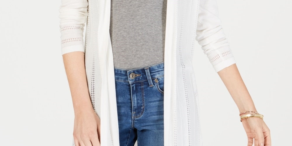 Cardigan feminino Pointelle Duster da Charter Club, branco, tamanho pequeno, médio